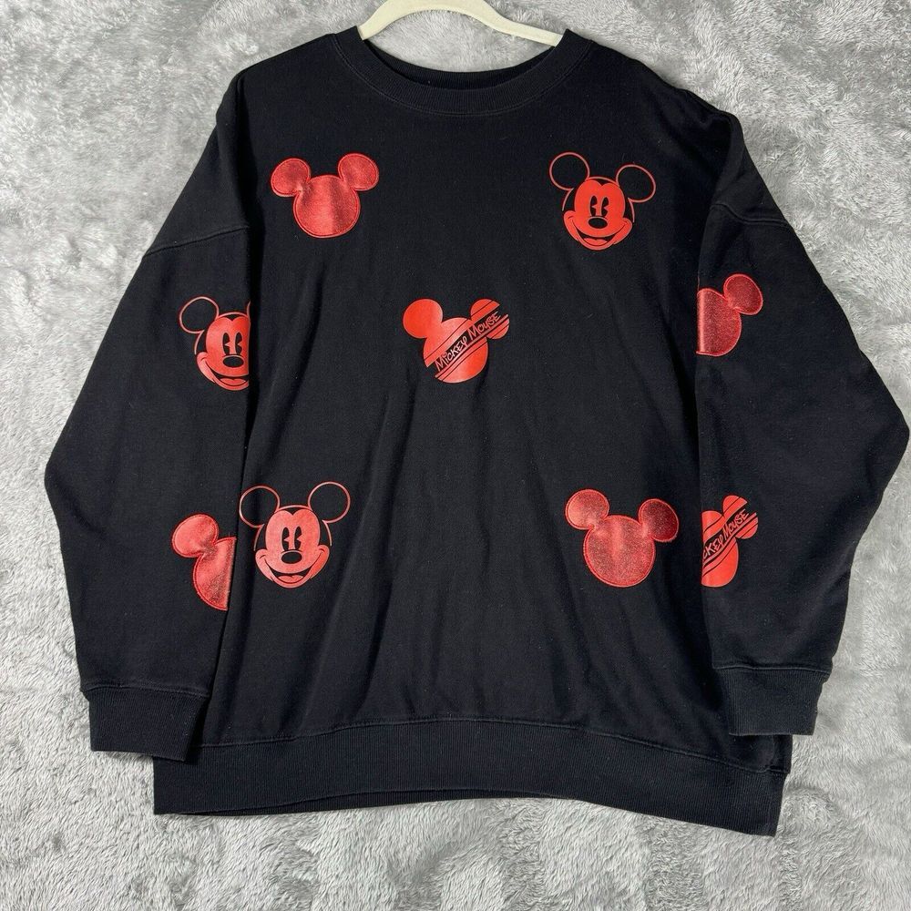 Disney Parks Sweatshirt Womens XL Mickey Mouse Red‎ Icon Sweater Black